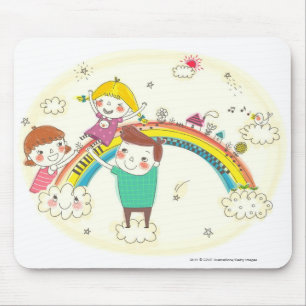 Mousepad Crianças que jogam no arco-íris