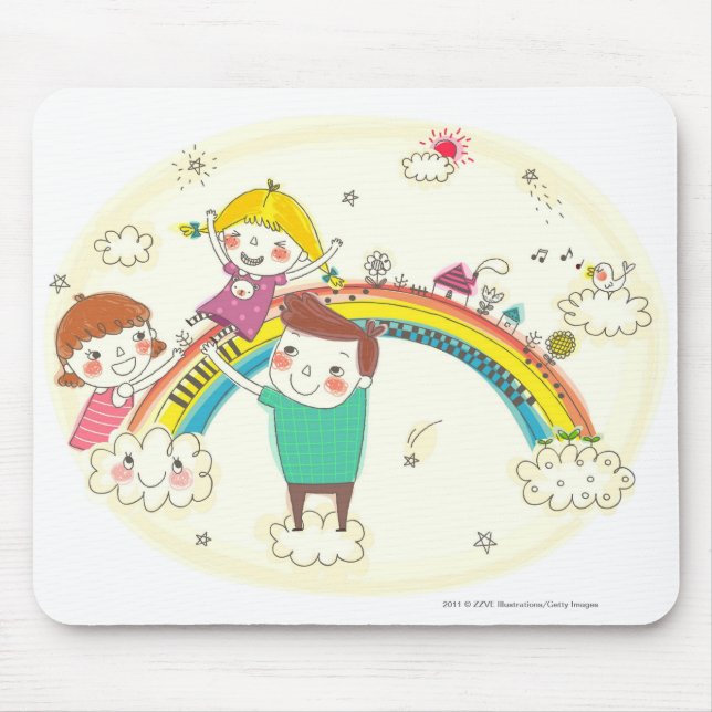 Mousepad Crianças que jogam no arco-íris (Frente)