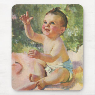 Mousepad Crianças Vintage, Menina Bonita em Um Banquete Ros