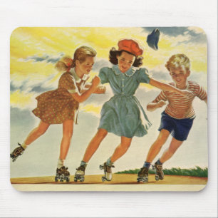 Mousepad Crianças Vintage, Meninas Divertidas Roda