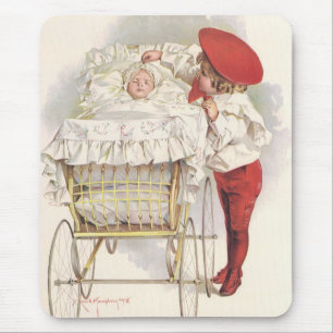 Mousepad Crianças Vitorianas Antigas, Criança e Bebê no Car
