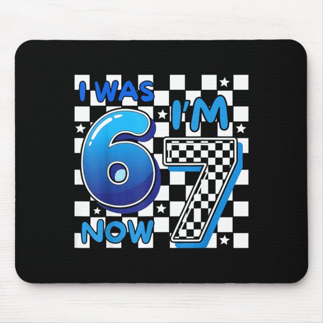 Mousepad Crianças Xadrez Azul Eu tinha 6 Estou com 7 Engraç (Frente)