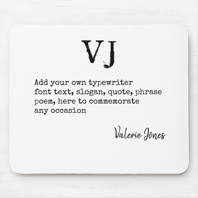 Mousepad Criar a Cotação de Poema do Monograma da Própria M (Frente)