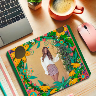 Mousepad Crie a sua foto, a menina do coração floral elegan