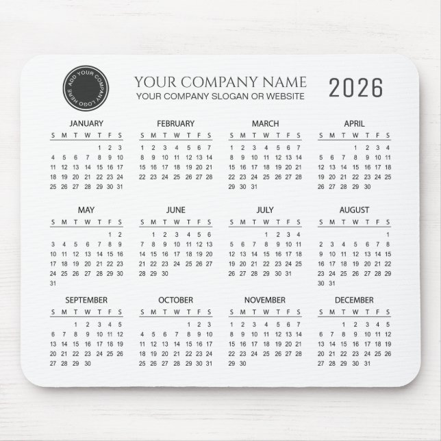 Mousepad Crie seu próprio calendário empresarial 2026 |  (Frente)