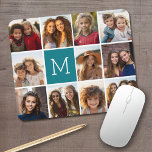 Mousepad Crie seu próprio Monograma Personalizado de Colage<br><div class="desc">Teal Blue e White - Use 11 fotos quadradas para criar um presente exclusivo e pessoal. Ou você pode ficar com o filhote hipster e fazer uma moda. Se precisar ajustar as fotos,  clique na ferramenta personalizar para fazer alterações.</div>