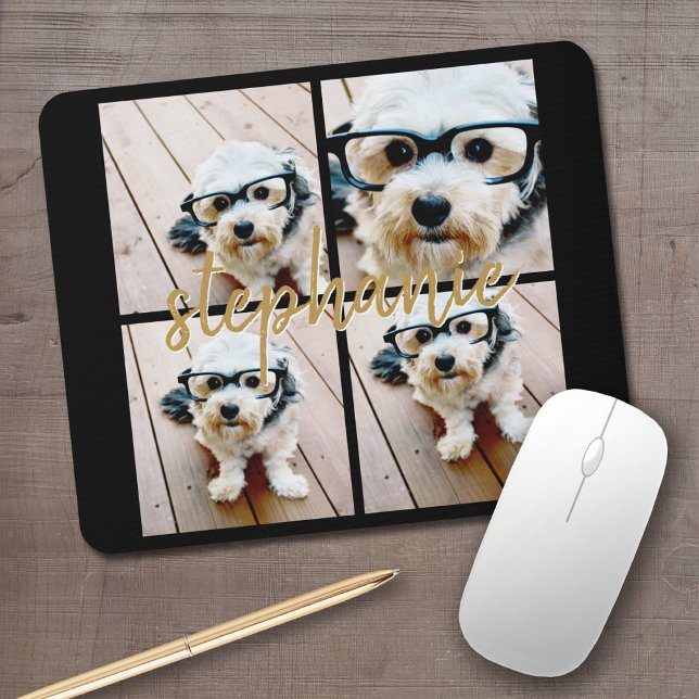 Mousepad Crie Sua Própria Colagem de 4 Fotos - Nome do Scri (Personalized Mousepad - Add Your Photos and Text)