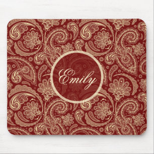 Mousepad Crimson Red E Beige Creme Vintage Paisley