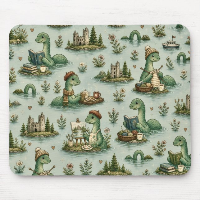 Mousepad Críptidos Aconchegantes Nessie Monstro do Lago Nes (Frente)