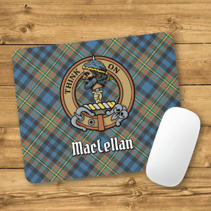 Mousepad Crista do Clã MacLellan sobre Tartan Antigo