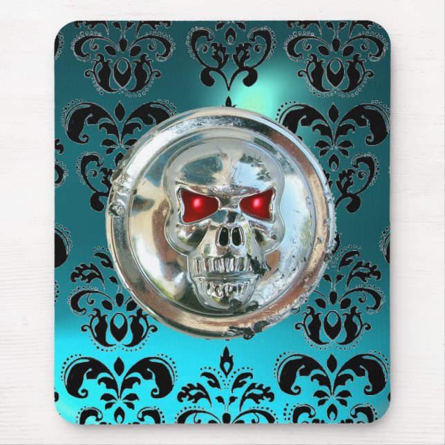 Mousepad CROME SKULL, Damask, Blue Aquamarine (Frente)
