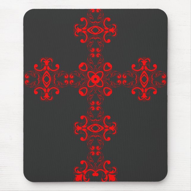 Mousepad Cruz Com Ornamento Vermelho Arte Decorativa Sagrad (Frente)