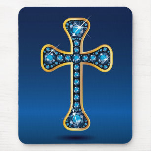 Mousepad Cruz Cristã com Pedras "Aquamarine"