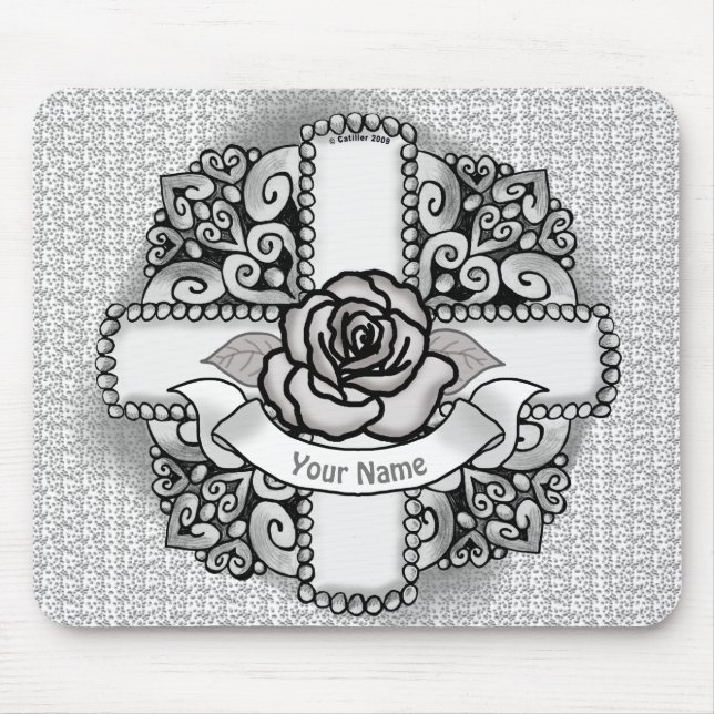 Mousepad Cruz Cristã rosa florescente (Frente)