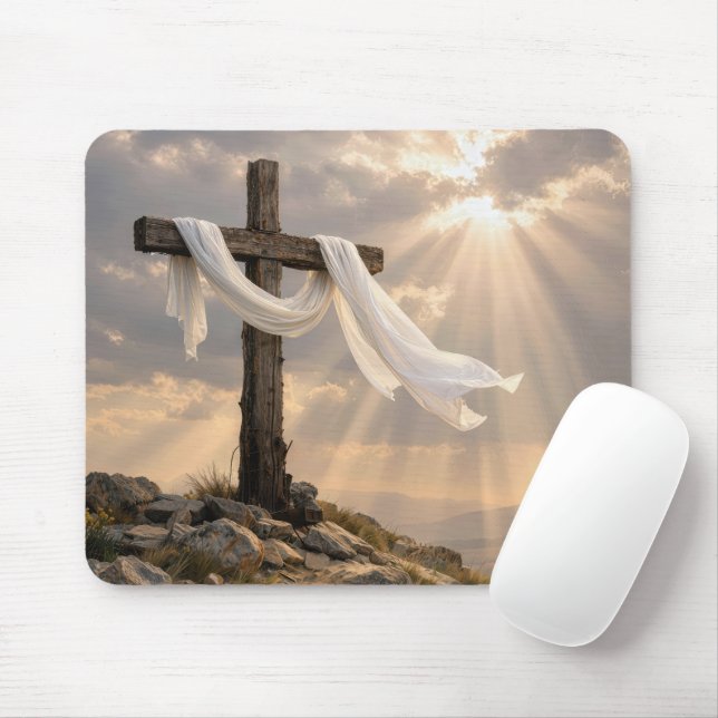 Mousepad Cruz de Páscoa com Sudário ao Nascer do Sol (Com mouse)