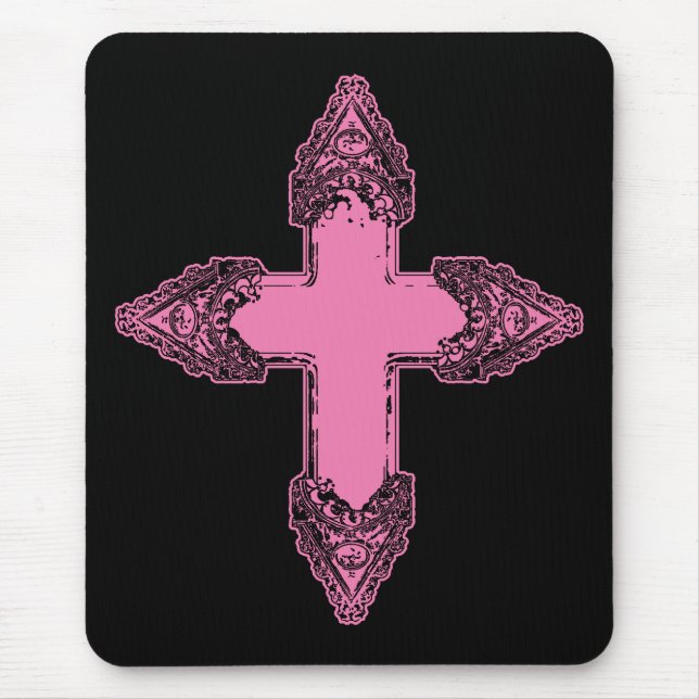 Mousepad Cruz Gótica Rosa ornamentado (Frente)