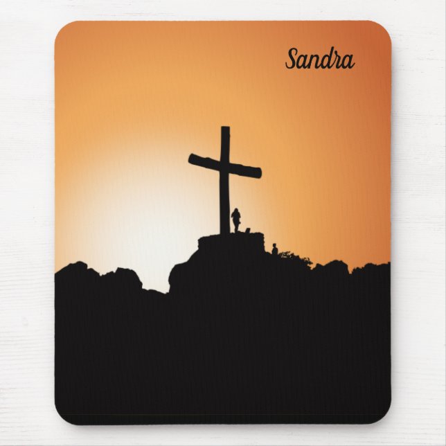 Mousepad Cruz Religiosa Pôr do Sol Cristão (Frente)