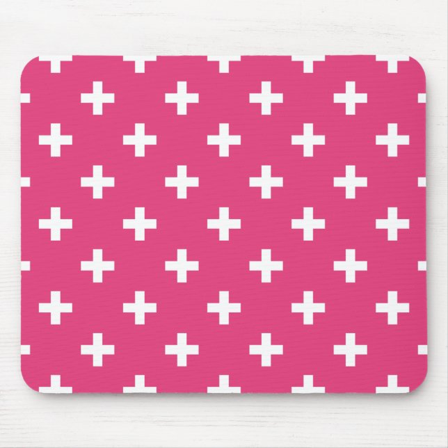 Mousepad Cruzes de polca branca em fuchsia (Frente)