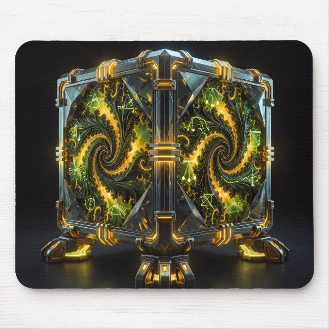 Mousepad Cubo de Newton Verde e Amarelo Fractal (Frente)