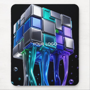 Mousepad Cubo de Quebra-Cabeça Futurista em Cromo