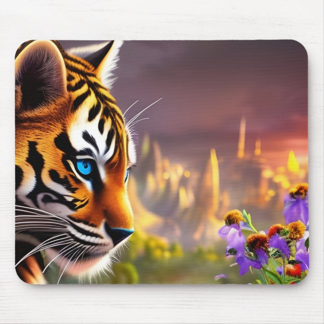 Mousepad Cubo De Tigre, Flores Roxas (Frente)