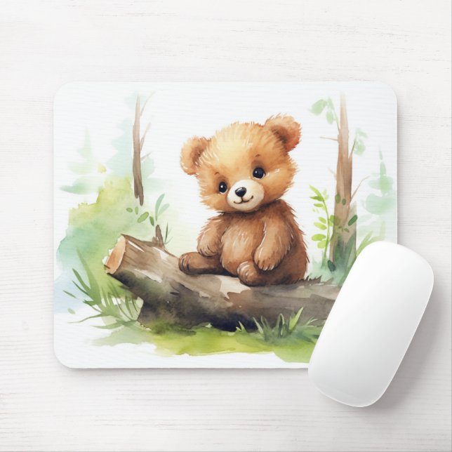 Mousepad Cubo Do Urso Castanho No Log (Com mouse)