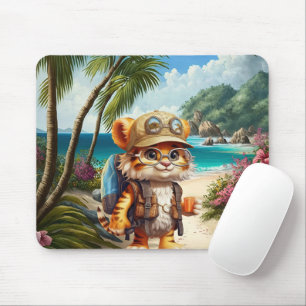 Mousepad Cubo Joyful Tiger com mochila e café
