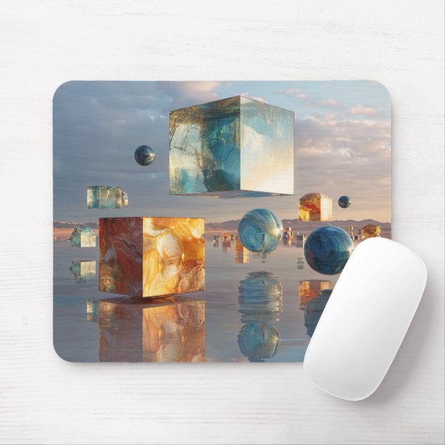 Mousepad Cubos e Esferas Flutuantes Surrealistas (Com mouse)