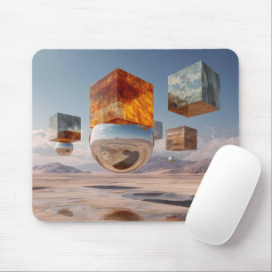 Mousepad Cubos Flutuantes Surreais e Esfera Reflexiva