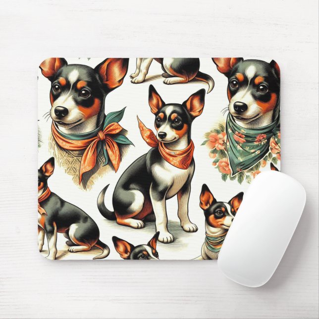 Mousepad Cuja Vintage Rat Terrier não parece (Com mouse)
