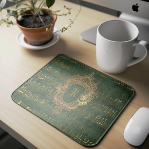 Mousepad Cume Crest Monograma Manuscrito de Música Verde Do