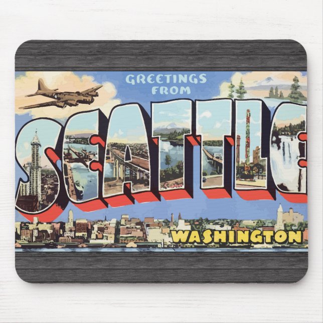 Mousepad Cumprimentos de Seattle Washington, vintage (Frente)