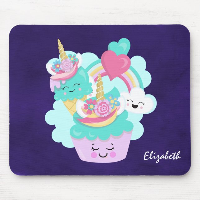 Mousepad Cupcake bonito e Sorvete feliz (Frente)