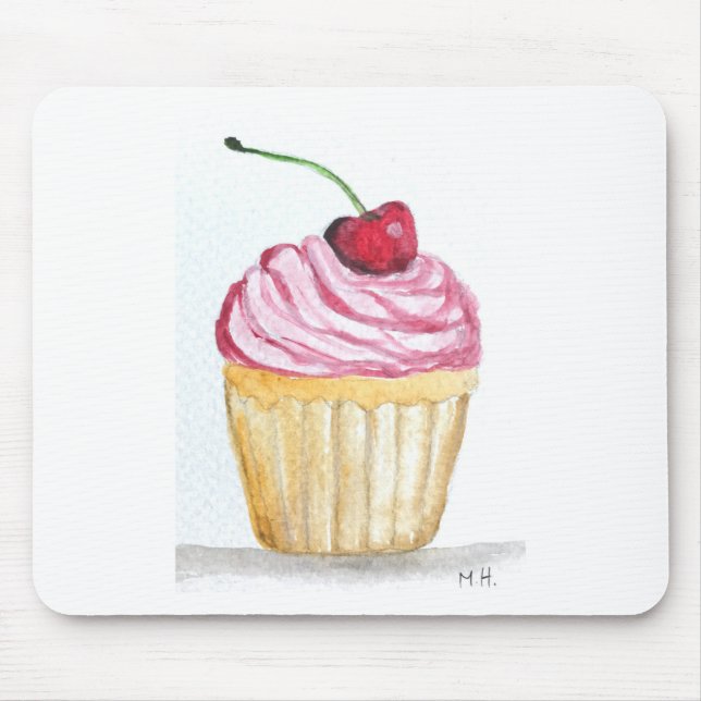 Mousepad Cupcake rosa com cereja (Frente)