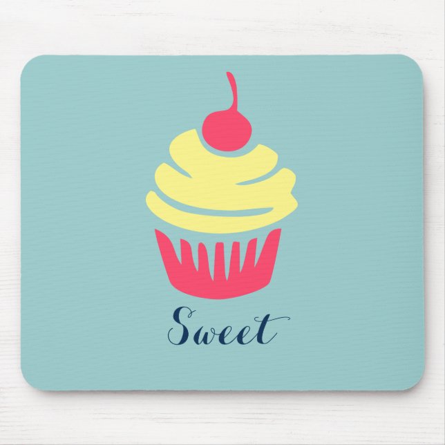 Mousepad Cupcake rosa e amarelo com cereja no topo (Frente)