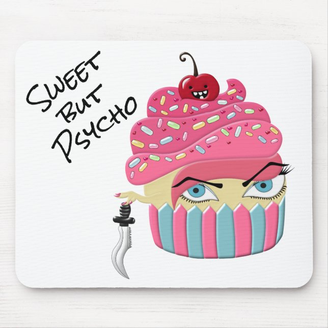 Mousepad Cupcake Rosa Engraçado, doce, mas Psicopata Hallow (Frente)