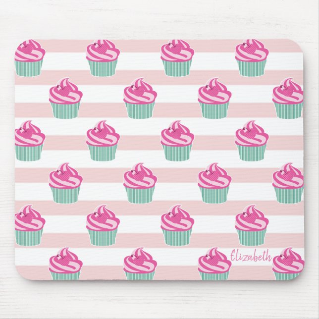Mousepad Cupcakes Adoráveis, Listras -Personalizado (Frente)