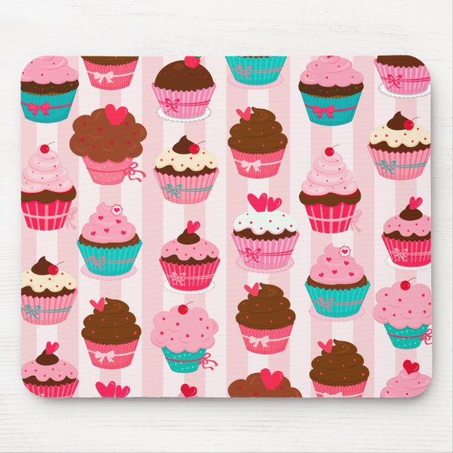 Mousepad Cupcakes cor-de-rosa modernos femininos (Frente)