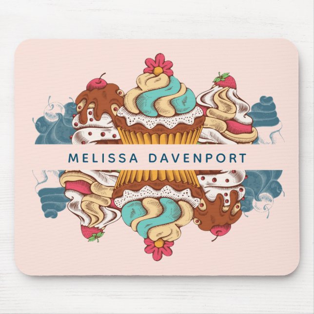 Mousepad Cupcakes de Estilo Retro Deserto Doce (Frente)