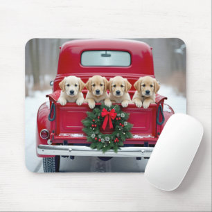 Mousepad Cuppies De Retriever De ouro No Caminhão De Natal