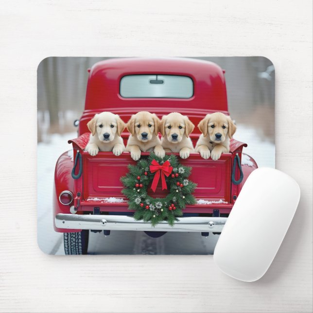 Mousepad Cuppies De Retriever De ouro No Caminhão De Natal (Com mouse)