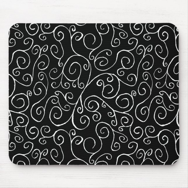 Mousepad Curvas de Rolagem Brancas em Preto (Frente)
