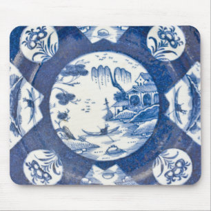 Mousepad Curve as paisagens chinesas azuis & brancas, C.