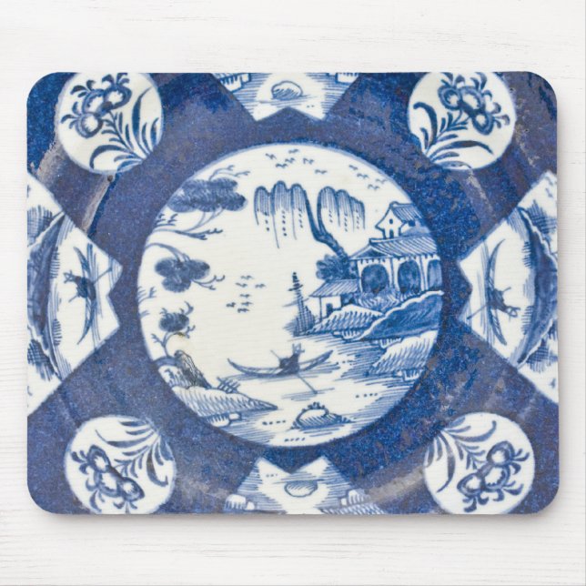 Mousepad Curve as paisagens chinesas azuis & brancas, C. (Frente)