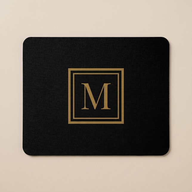 Mousepad Custom Black & Gold Framed Monogram (Criador carregado)
