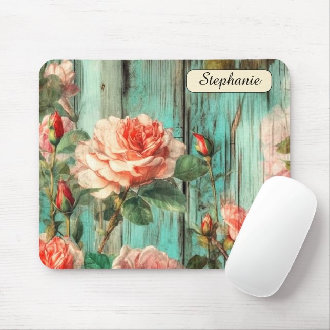 Mousepad Custom Distressed Turquoise Rose (Com mouse)