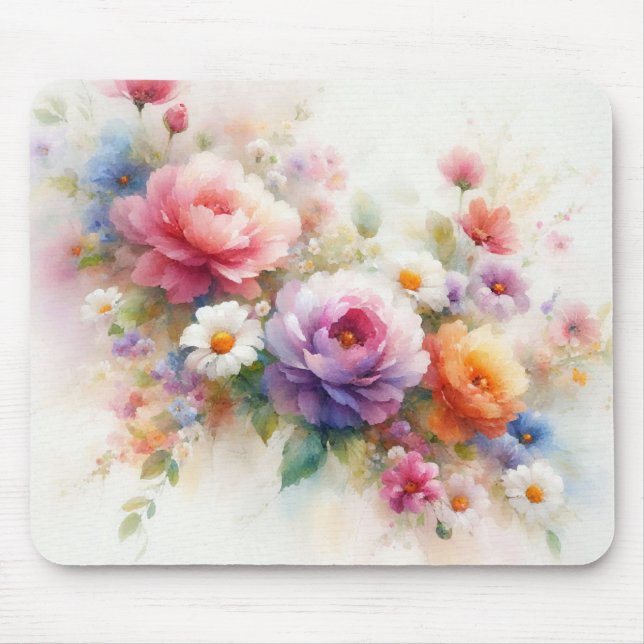 Mousepad Custom Modern Watercolor Flowers Name Template (Frente)