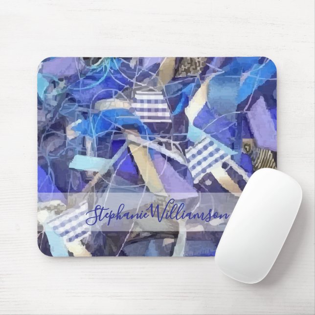 Mousepad Custom Name Blue Abstract Maximalist Stripes  (Com mouse)
