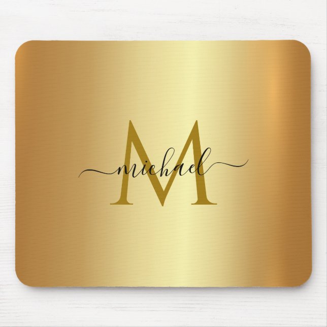 Mousepad Custom Name Monogram Initial Template Gold (Frente)