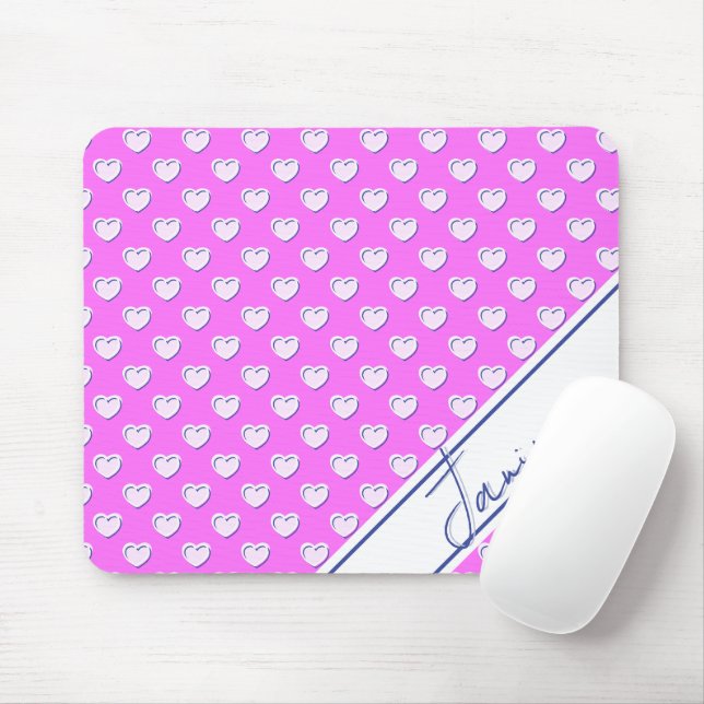 Mousepad Custom Name Template Pink And White Cute Hearts (Com mouse)